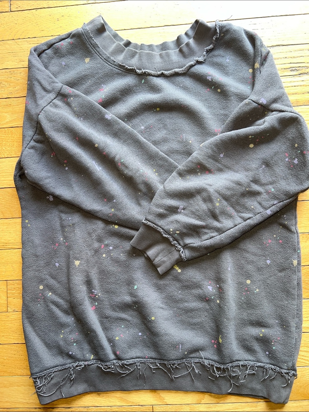 FP Movement Charcoal Distressed Paint-Splatter Sweatshirt- size small
